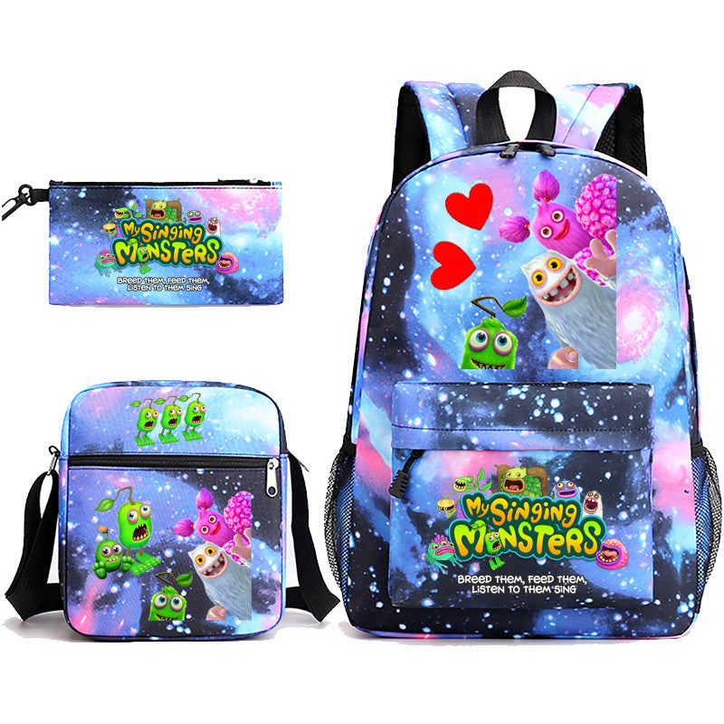 My Sing Monsters Printed Schoolbag Backpack Shoulder Bag Pencil Bag 3pcs set for Kids Students