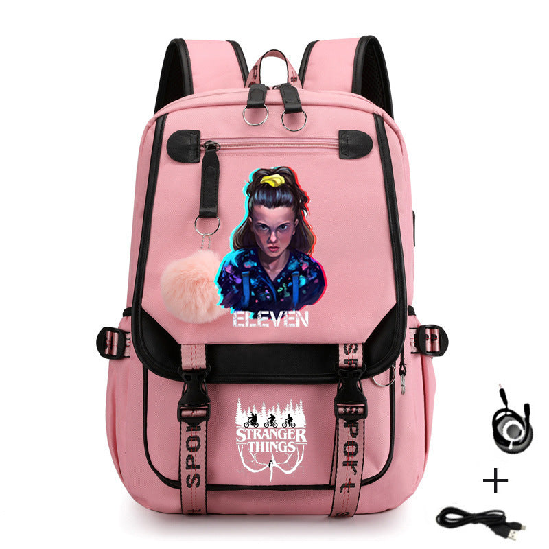 Stranger Things Waterproof Backpack School Notebook Travel Bags USB Charging