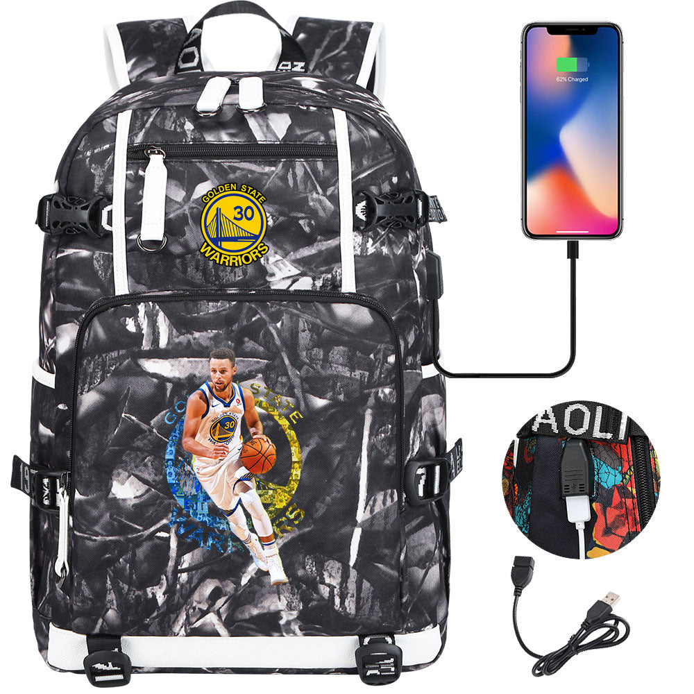 Golden State Basketball Curry Warrior USB Charging Backpack School Notebook Travel Bags