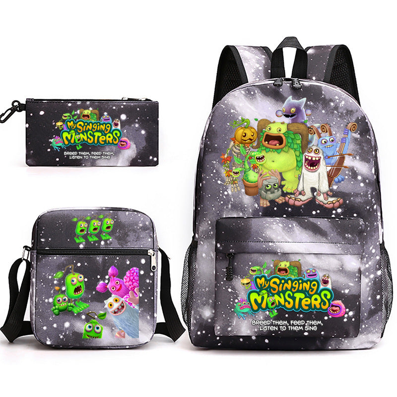 My Sing Monsters Printed Schoolbag Backpack Shoulder Bag Pencil Bag 3pcs set for Kids Students