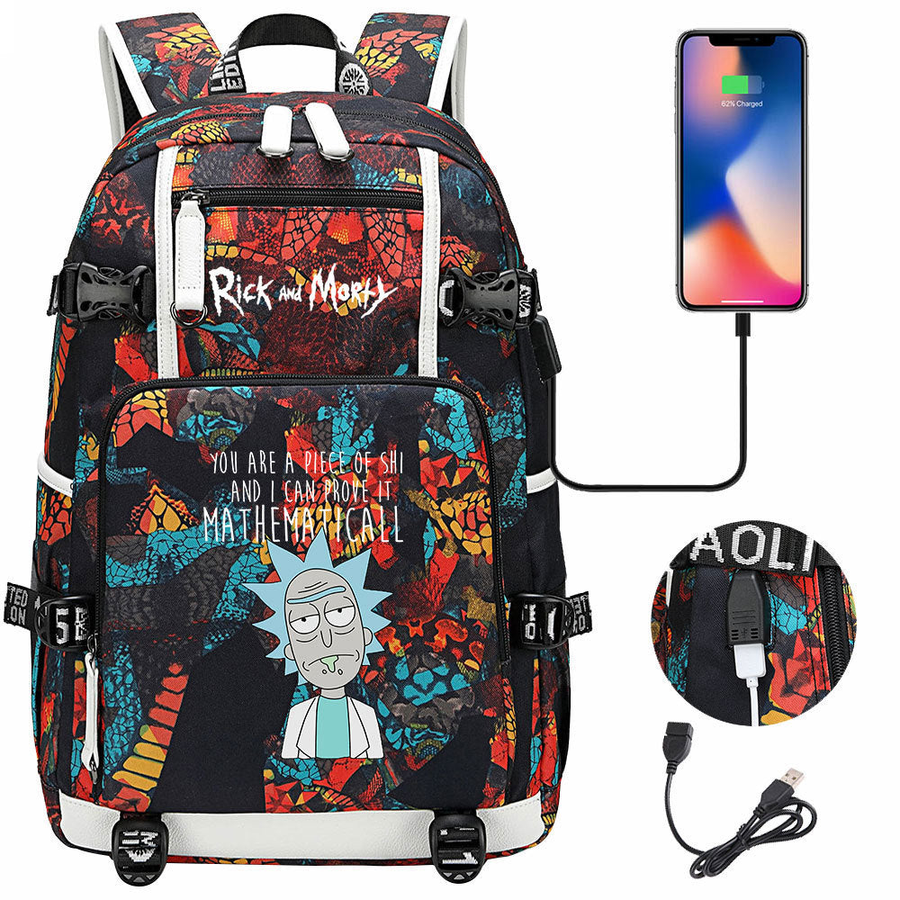 Rick And Morty USB Charging Backpack School Notebook Travel Bags