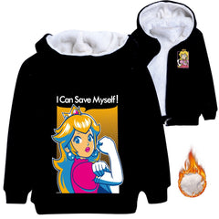 Super Mario Princess Peach Sherpa Lined Hoodie Fleece Sweatshirt Full Zip Hooded Jacket for Kids