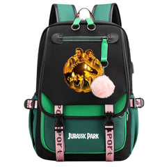 Jurassic World Dinosaur Park Waterproof Backpack School Notebook Travel Bags USB Charging