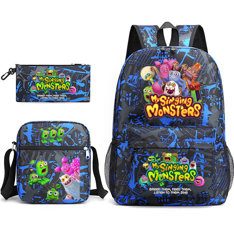 My Sing Monsters Printed Schoolbag Backpack Shoulder Bag Pencil Bag 3pcs set for Kids Students