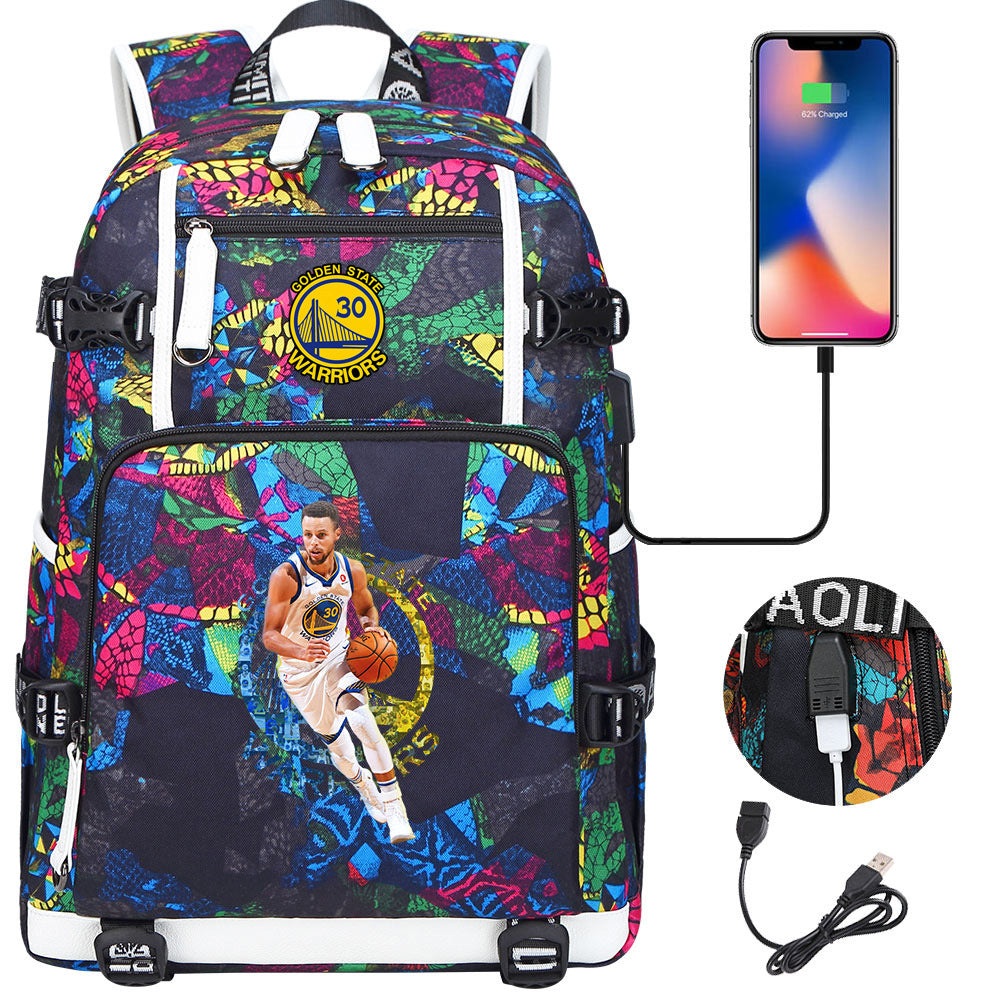 Golden State Basketball Curry Warrior USB Charging Backpack School Notebook Travel Bags