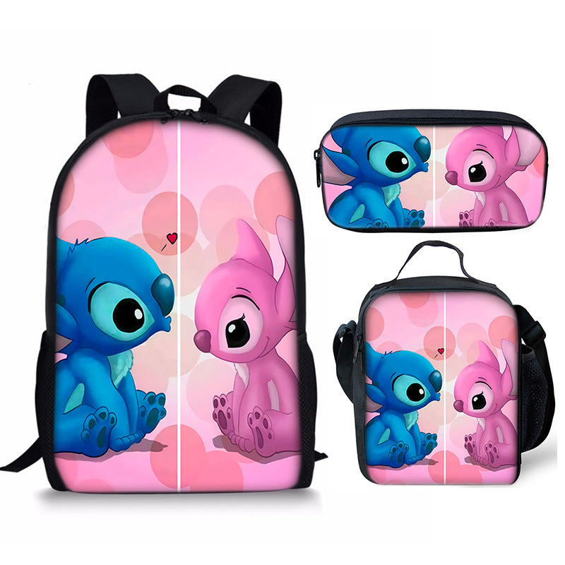 Lilo Stitch Full Printed Backpack Schoolbag Travel Notebook Bag Lunch Bag Pencil Bag for Kids Students 3PCS