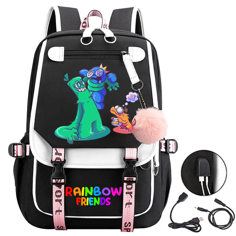 Rainbow Friends Waterproof Backpack School Notebook Travel Bags USB Charging