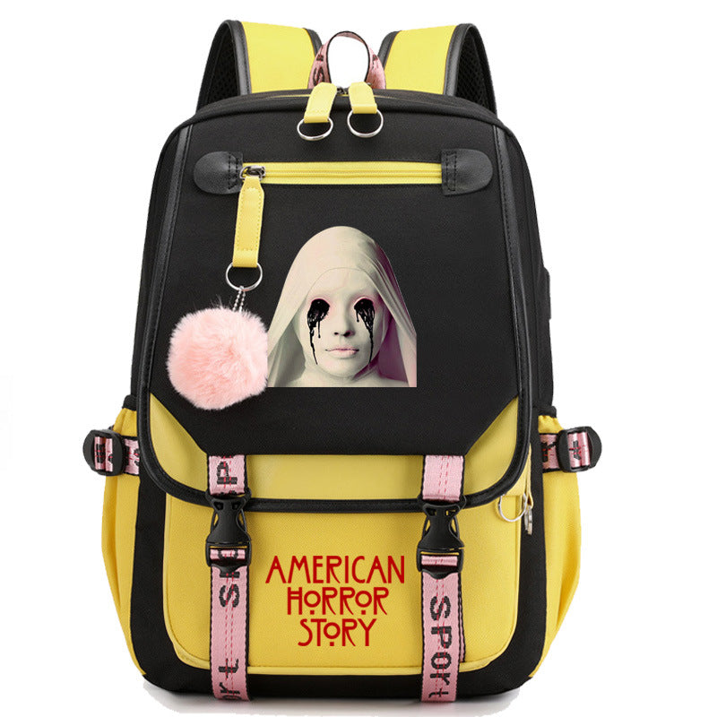 American Horror Movie Waterproof Backpack School Notebook Travel Bags USB Charging