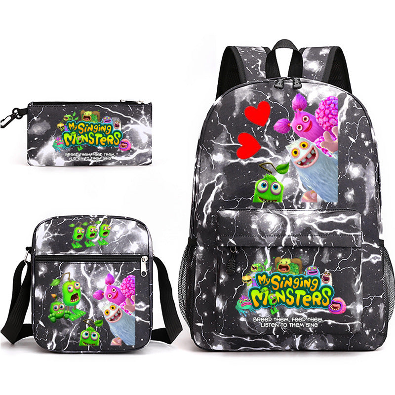 My Sing Monsters Printed Schoolbag Backpack Shoulder Bag Pencil Bag 3pcs set for Kids Students