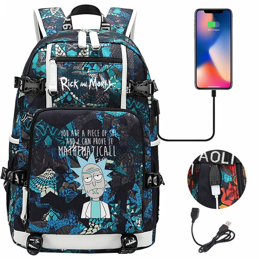 Rick And Morty USB Charging Backpack School Notebook Travel Bags