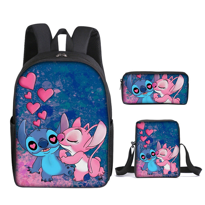 Stitch Full Printed Backpack Schoolbag Travel Notebook Bag Lunch Bag Pencil Bag for Kids Students 3PCS