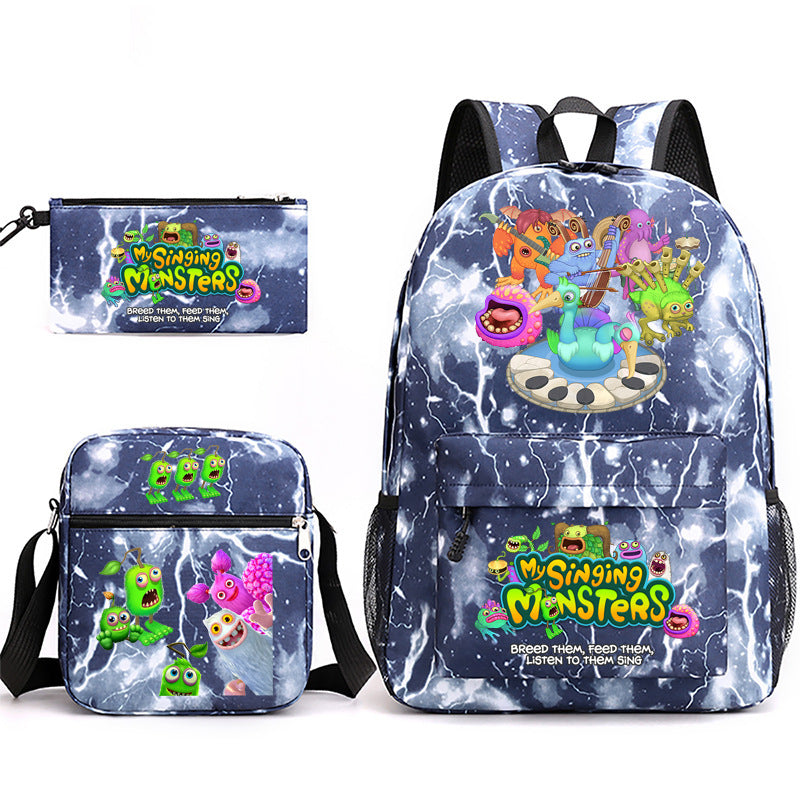 My Sing Monsters Printed Schoolbag Backpack Shoulder Bag Pencil Bag 3pcs set for Kids Students