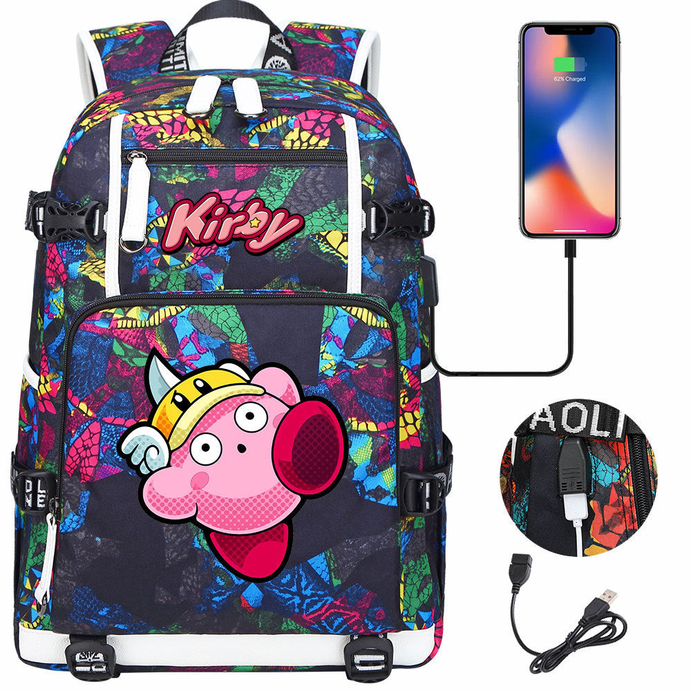 Kirby USB Charging Backpack School Notebook Travel Bags