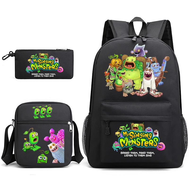 My Sing Monsters Printed Schoolbag Backpack Shoulder Bag Pencil Bag 3pcs set for Kids Students