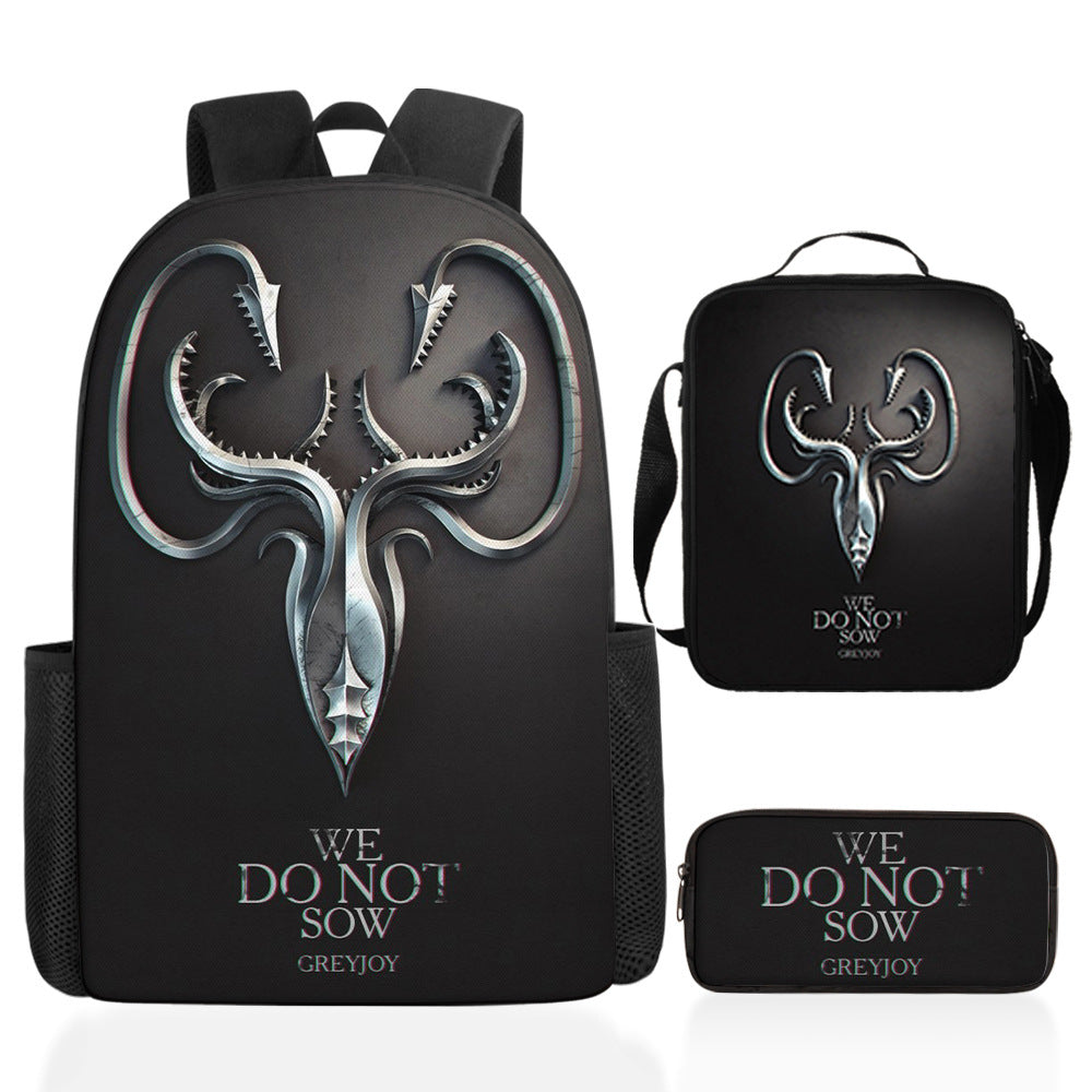 Game of Thrones Full Printed Backpack Schoolbag Travel Notebook Bag Lunch Bag Pencil Bag for Kids Students 3PCS