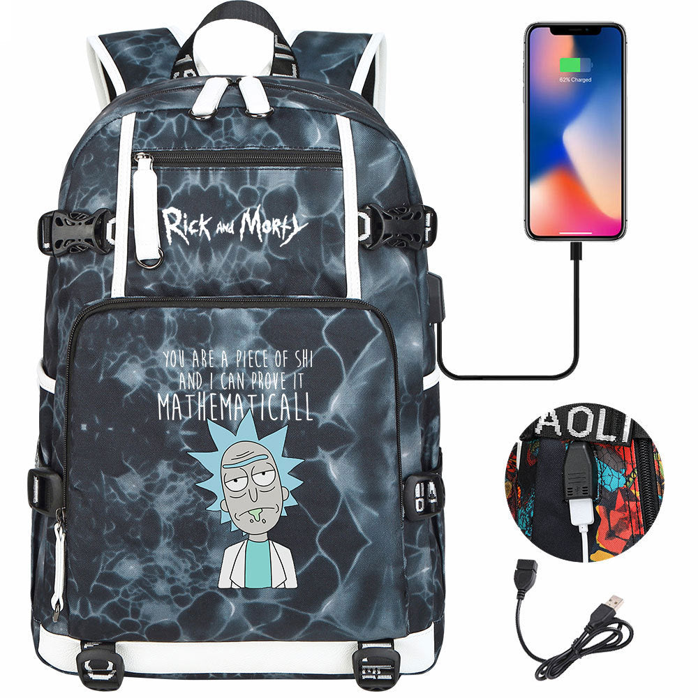 Rick And Morty USB Charging Backpack School Notebook Travel Bags