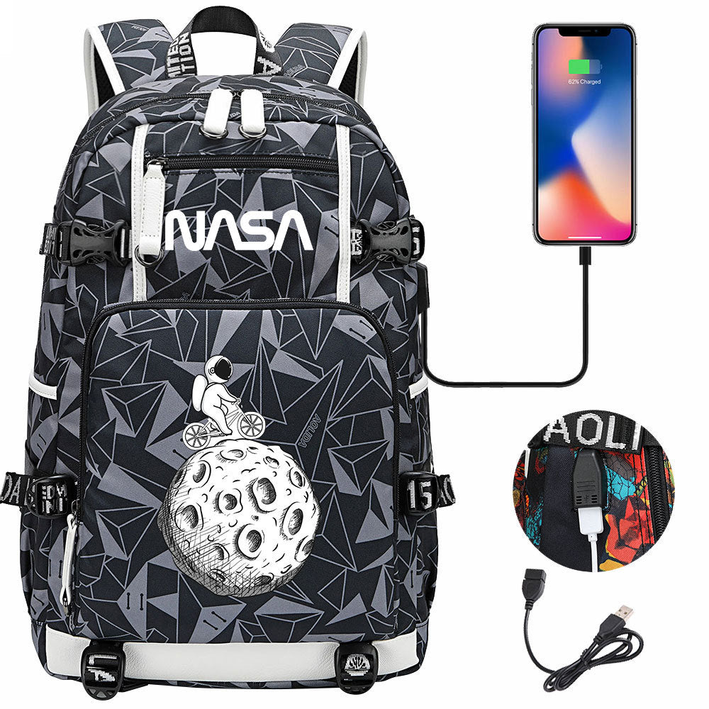 Nasa Space USB Charging Backpack School Notebook Travel Bags