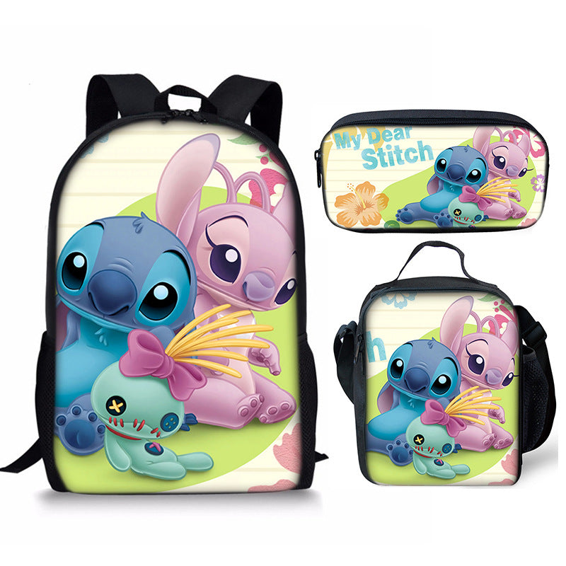 Lilo Stitch Full Printed Backpack Schoolbag Travel Notebook Bag Lunch Bag Pencil Bag for Kids Students 3PCS