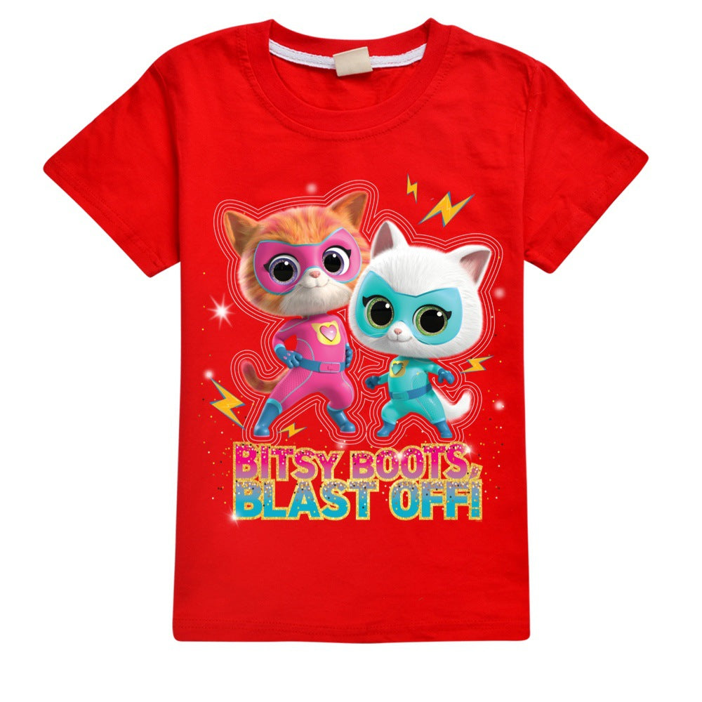 Super Kitties Casual Sweatshirt Spring Autumn Short Sleeve T-Shirts for Kids