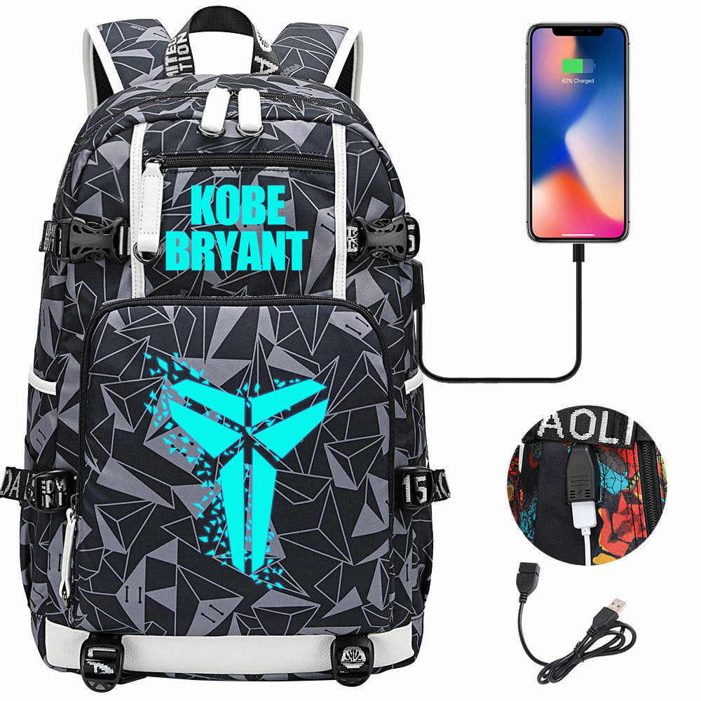 Kobe Basketball Black Mamba  USB Charging Backpack School Notebook Travel Bags