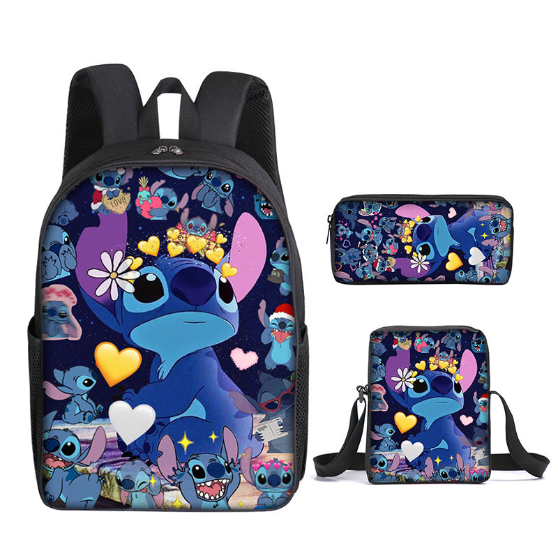 Stitch Full Printed Backpack Schoolbag Travel Notebook Bag Lunch Bag Pencil Bag for Kids Students 3PCS