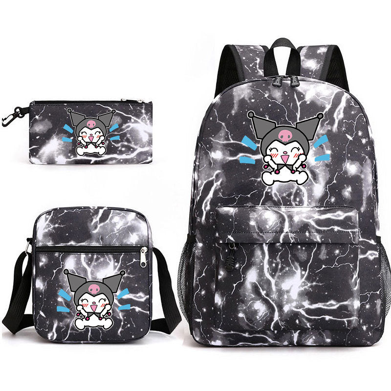 Kuromi Printed Schoolbag Backpack Shoulder Bag Pencil Bag 3pcs set for Kids Students