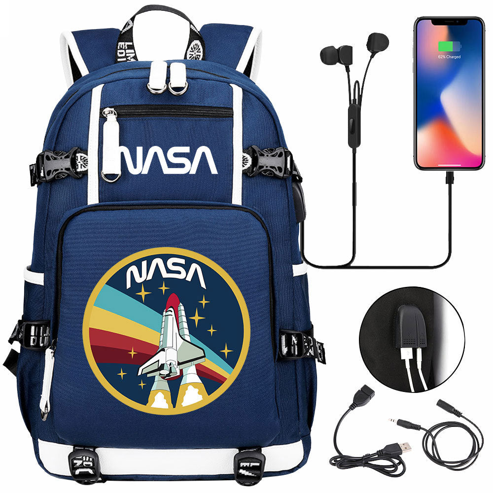 Nasa Space USB Charging Backpack School Notebook Travel Bags