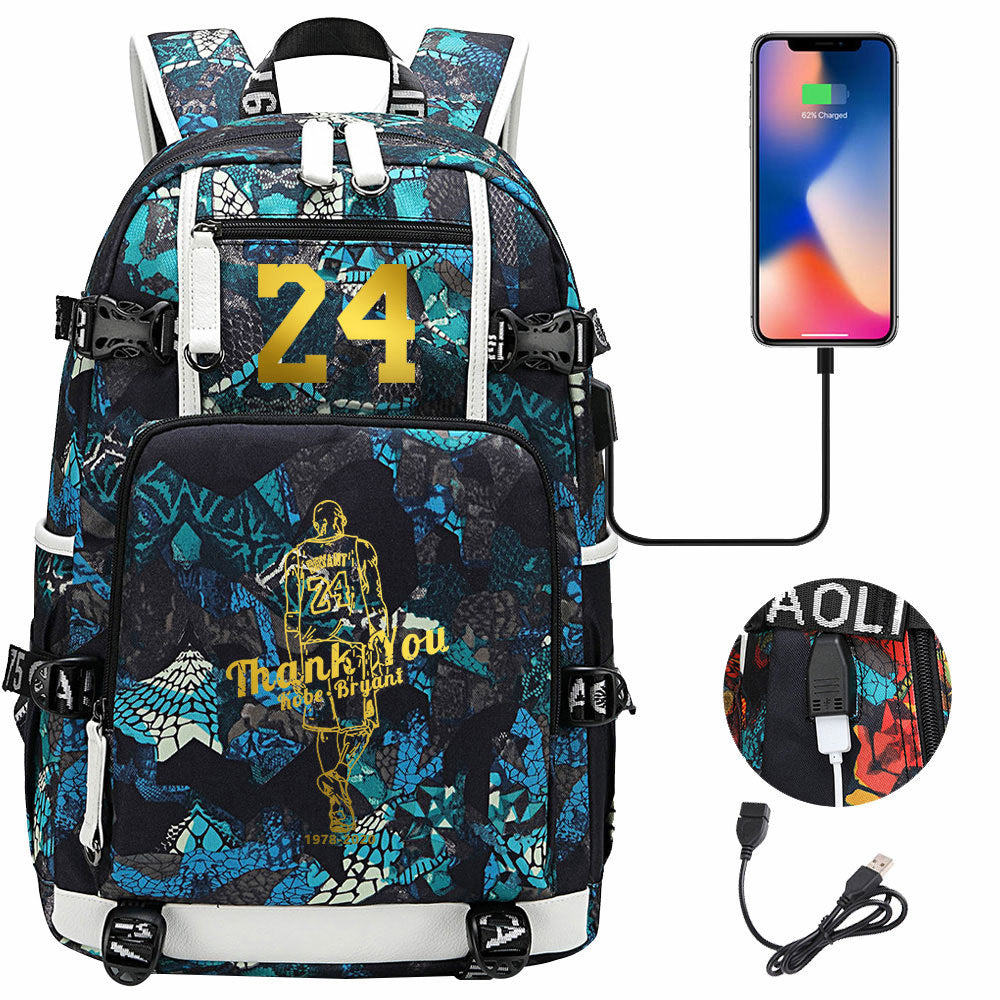 Kobe Basketball Black Mamba  USB Charging Backpack School Notebook Travel Bags