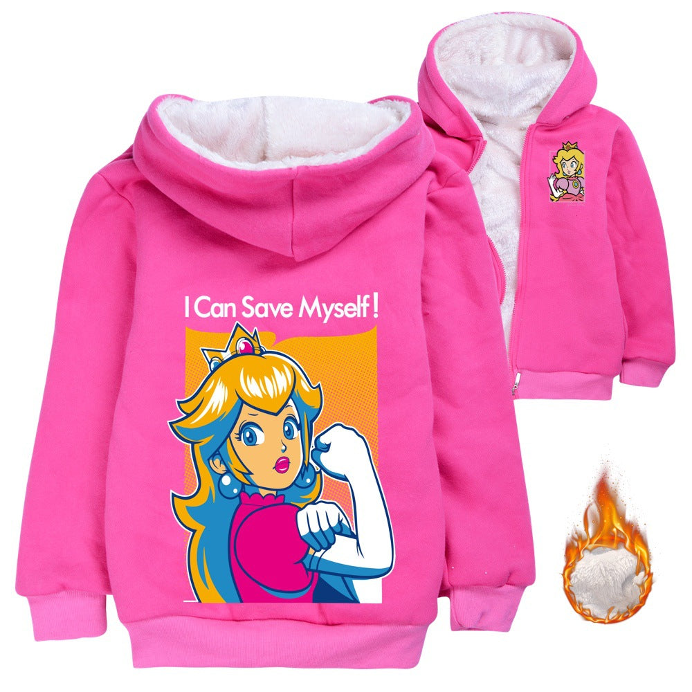 Super Mario Princess Peach Sherpa Lined Hoodie Fleece Sweatshirt Full Zip Hooded Jacket for Kids