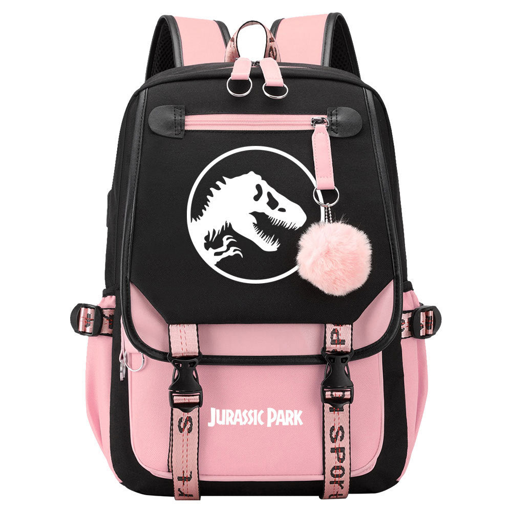 Jurassic World Dinosaur Park Waterproof Backpack School Notebook Travel Bags USB Charging