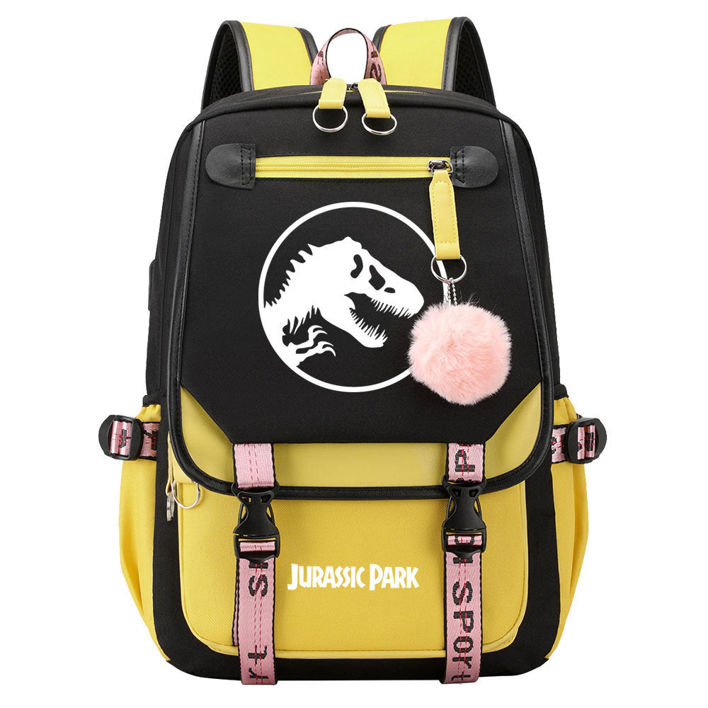 Jurassic World Dinosaur Park Waterproof Backpack School Notebook Travel Bags USB Charging