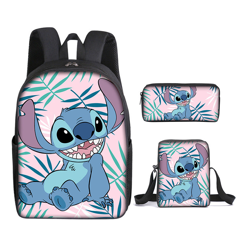 Stitch Full Printed Backpack Schoolbag Travel Notebook Bag Lunch Bag Pencil Bag for Kids Students 3PCS