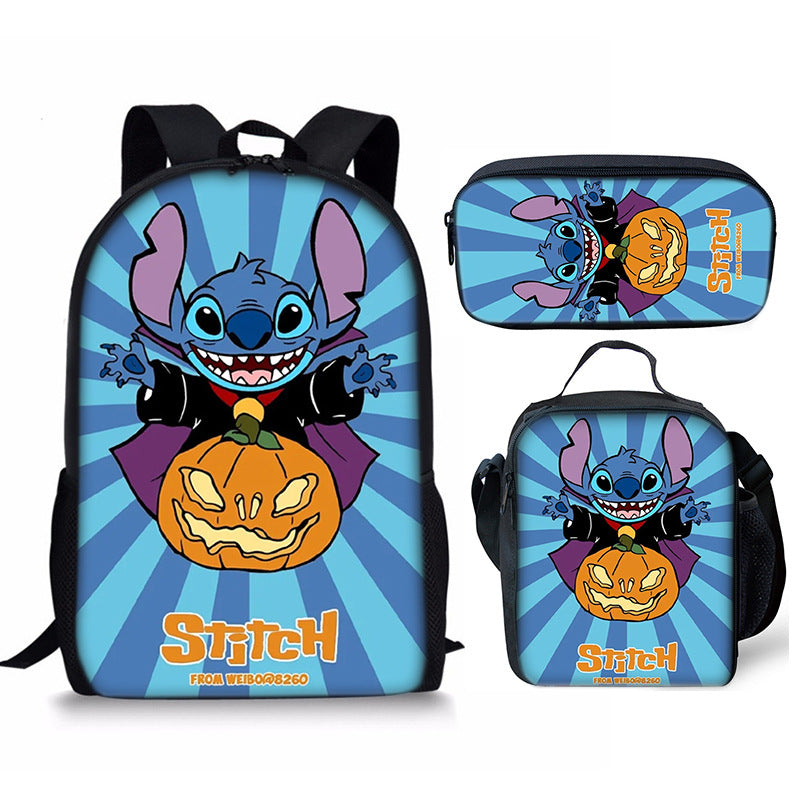 Lilo Stitch Full Printed Backpack Schoolbag Travel Notebook Bag Lunch Bag Pencil Bag for Kids Students 3PCS