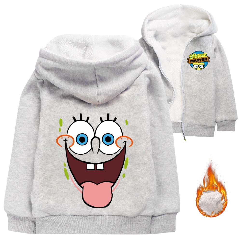 SpongeBob SquarePants Sherpa Lined Hoodie Fleece Sweatshirt Full Zip Hooded Jacket for Kids