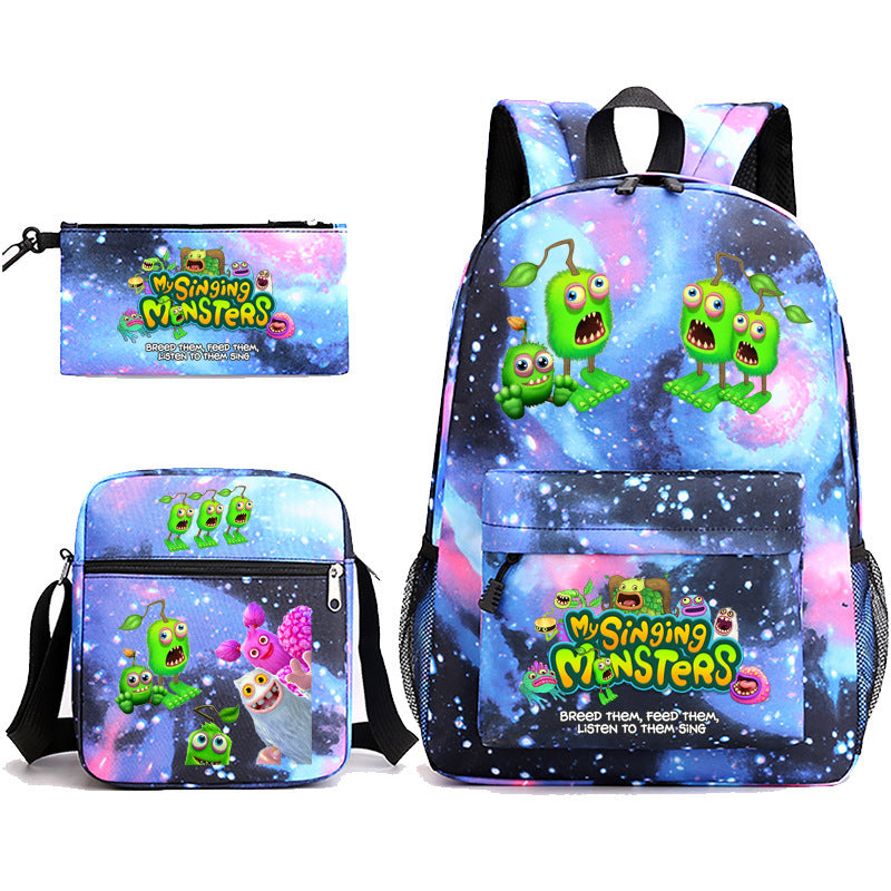 My Sing Monsters Printed Schoolbag Backpack Shoulder Bag Pencil Bag 3pcs set for Kids Students