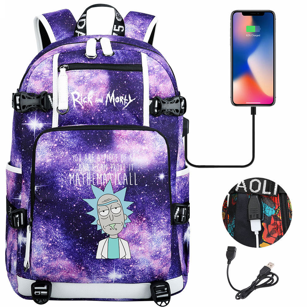 Rick And Morty USB Charging Backpack School Notebook Travel Bags