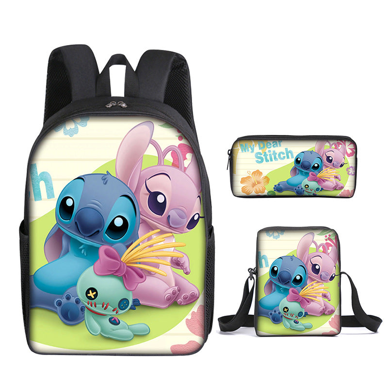 Stitch Full Printed Backpack Schoolbag Travel Notebook Bag Lunch Bag Pencil Bag for Kids Students 3PCS