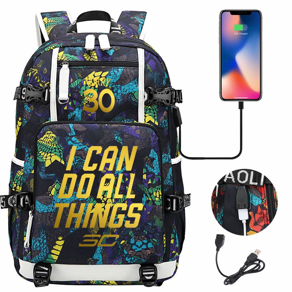 Golden State Basketball Curry Warrior USB Charging Backpack School Notebook Travel Bags