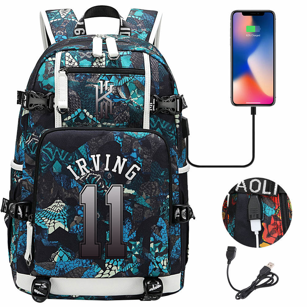 Boston Basketball Irving Celtics USB Charging Backpack School Notebook Travel Bags