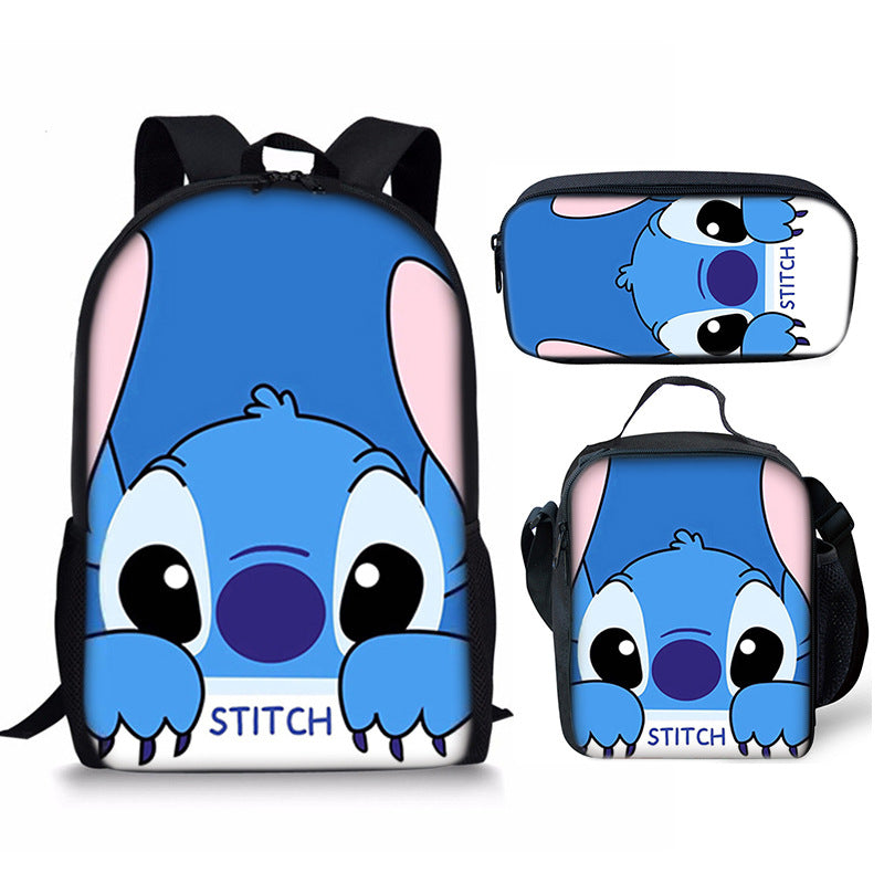 Lilo Stitch Full Printed Backpack Schoolbag Travel Notebook Bag Lunch Bag Pencil Bag for Kids Students 3PCS