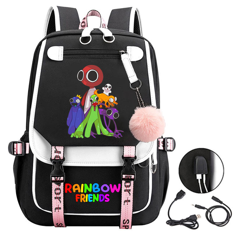 Rainbow Friends Waterproof Backpack School Notebook Travel Bags USB Charging