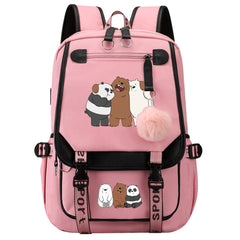 We BareBears Waterproof Backpack School Notebook Travel Bags USB Charging