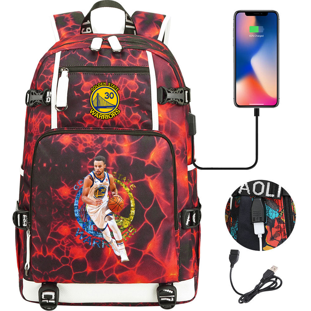 Golden State Basketball Curry Warrior USB Charging Backpack School Notebook Travel Bags