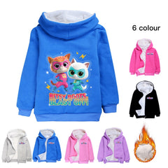 Super Kitties Sherpa Lined Hoodie Fleece Sweatshirt Full Zip Hooded Jacket for Kids