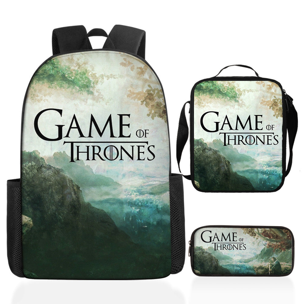 Game of Thrones Full Printed Backpack Schoolbag Travel Notebook Bag Lunch Bag Pencil Bag for Kids Students 3PCS