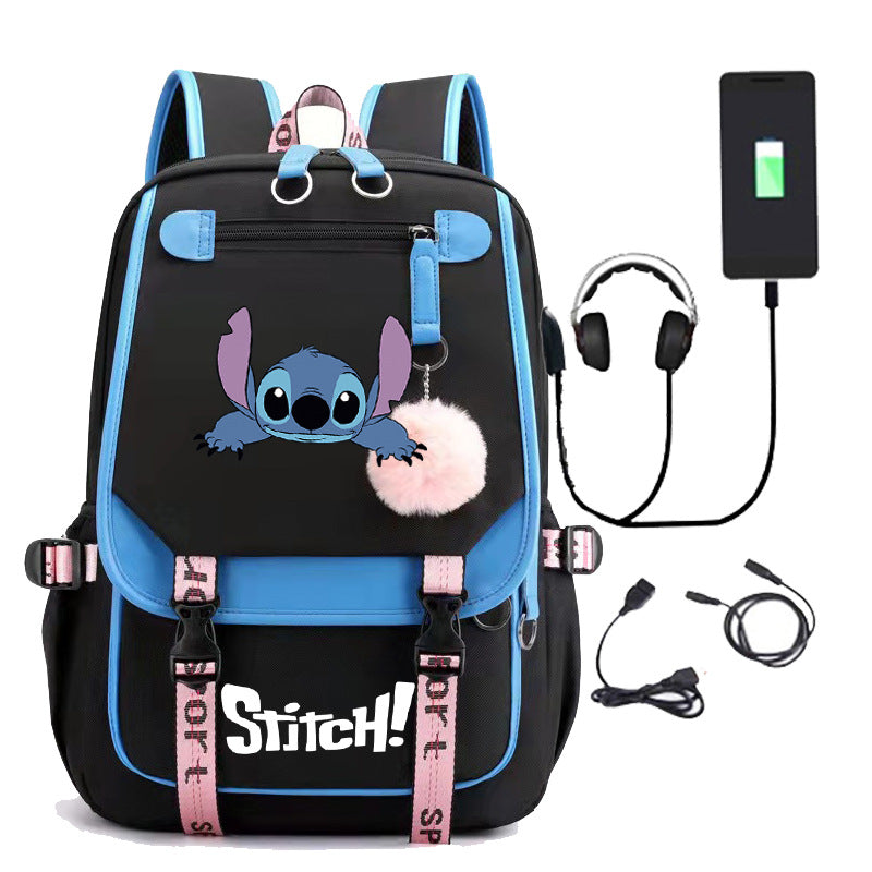 Lilo Stitch Waterproof Backpack School Notebook Travel Bags USB Charging