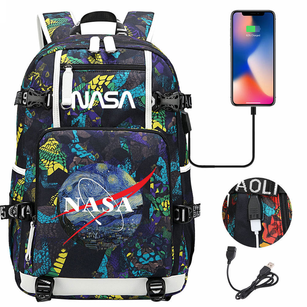 Nasa Space USB Charging Backpack School Notebook Travel Bags