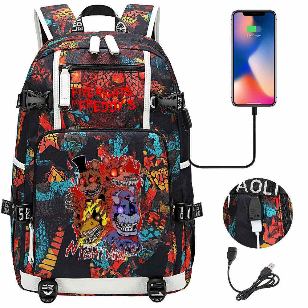 Five Nights At Freddys USB Charging Backpack School Notebook Travel Bags