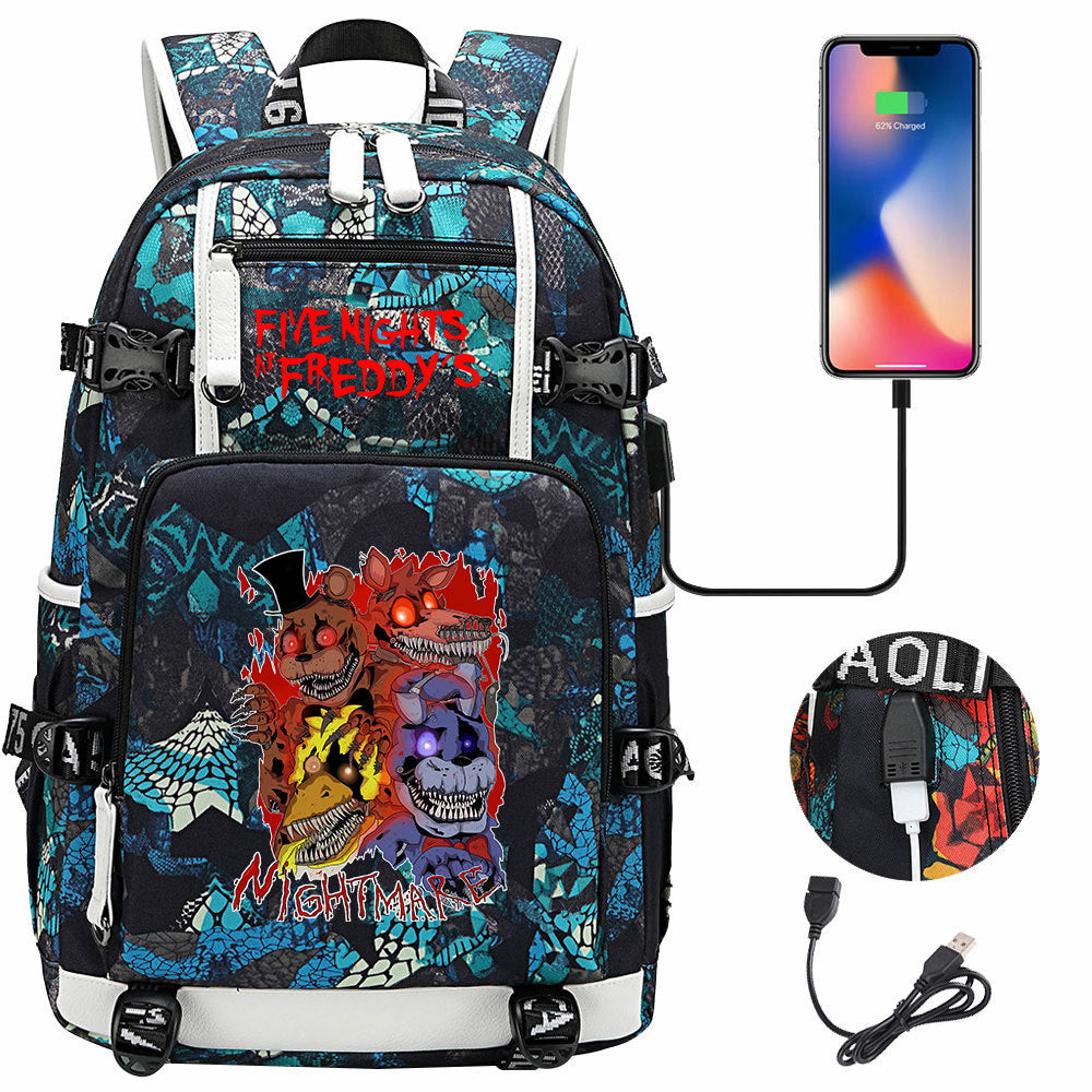 Five Nights At Freddys USB Charging Backpack School Notebook Travel Bags