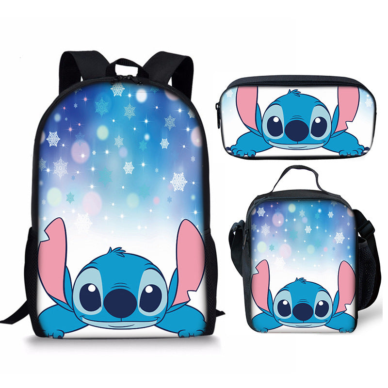 Lilo Stitch Full Printed Backpack Schoolbag Travel Notebook Bag Lunch Bag Pencil Bag for Kids Students 3PCS